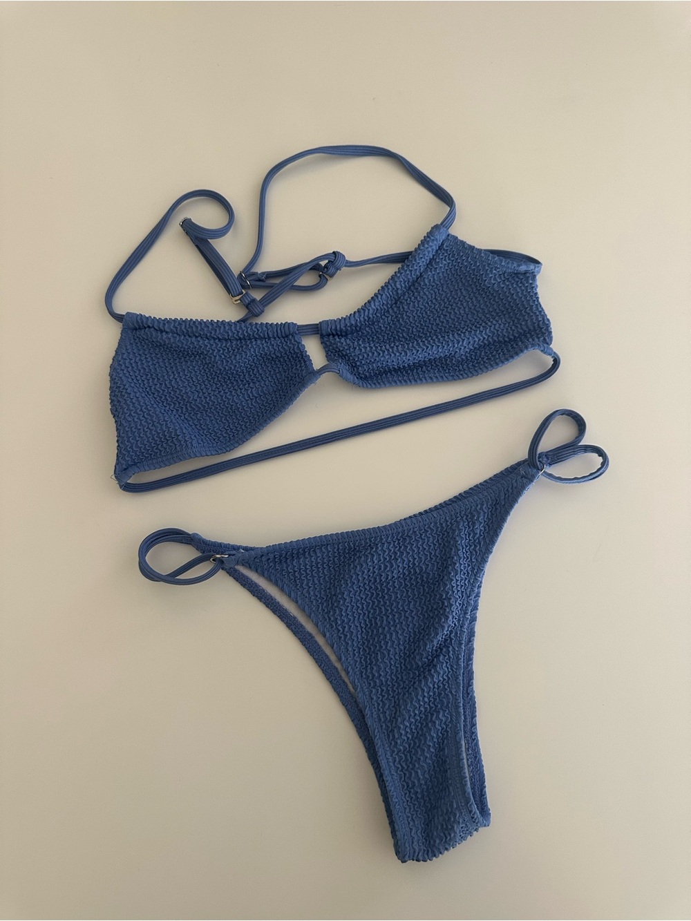 Blue textured cut out bikini set